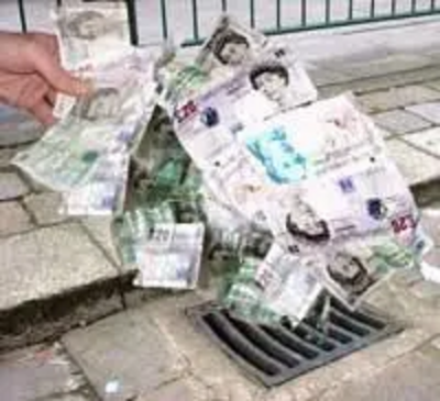 money going down a drain