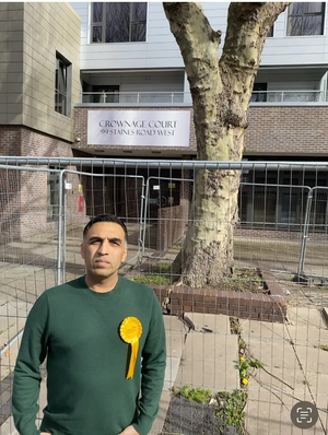 Cllr Boparai outside Crownage Court