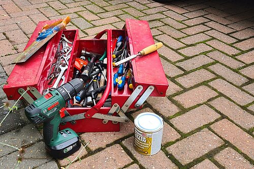 Red toolbox and tools